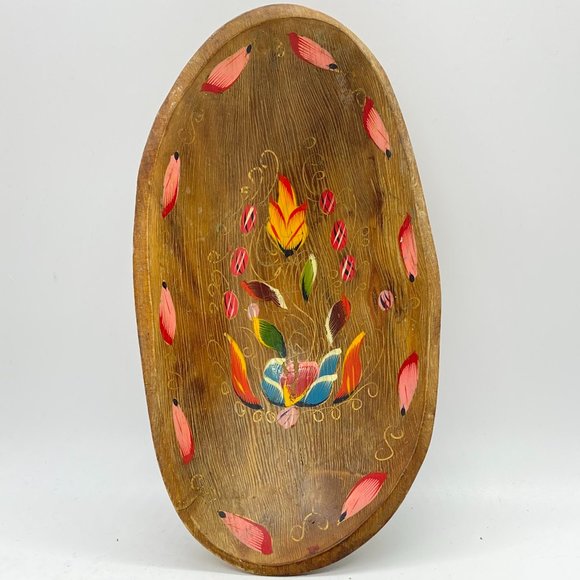 VINTAGE Tole-Painted Scandinavian Hand-Carved Bowl